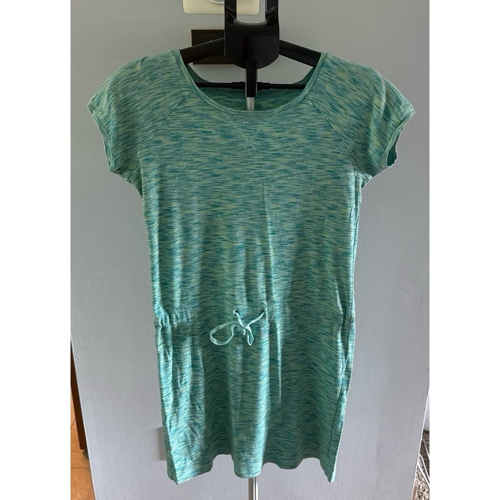 COLUMBIA Women's Teal Blue Grean Space Dye Cotton Blend Short Sleeve Dress Sz M